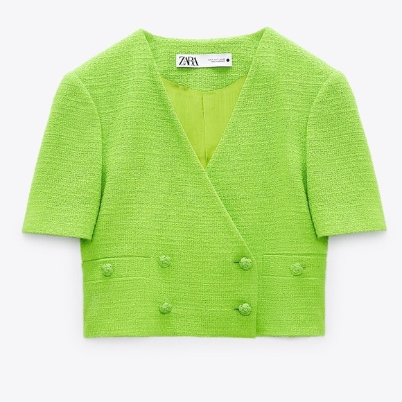 Zara Jackets & Blazers - NWT. Zara Green Textured Cropped V-neckline Blazer. Size S.